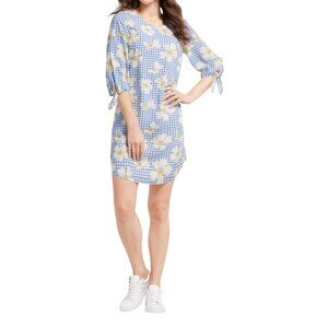 Draper James Dress Size 4 Blue & White Floral‎ Yellow Gingham Stretch